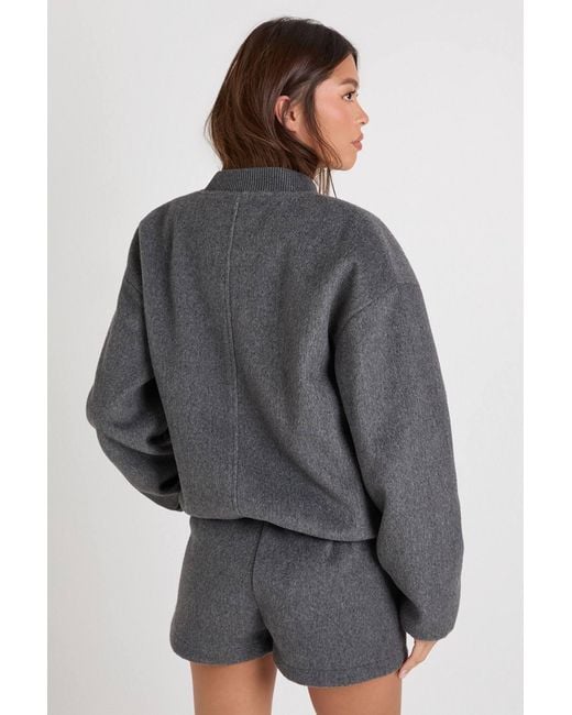 Boohoo Gray Wool Look Bomber Jacket