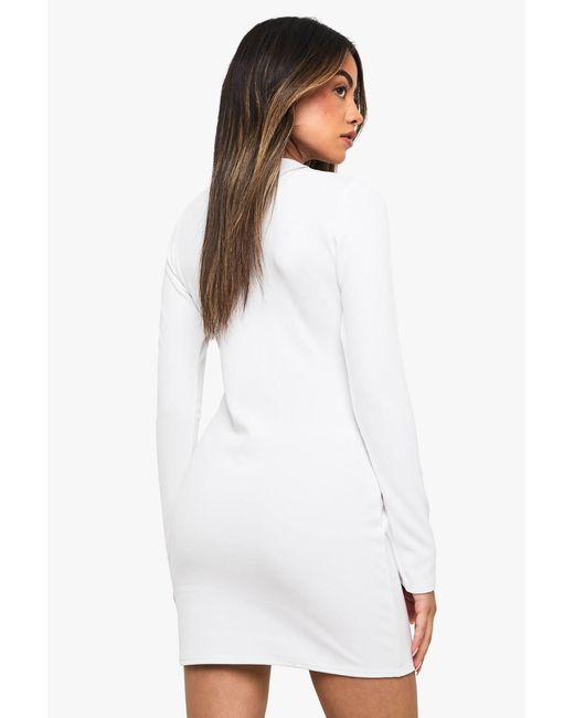 Boohoo White Rib Button Down Mini Dress