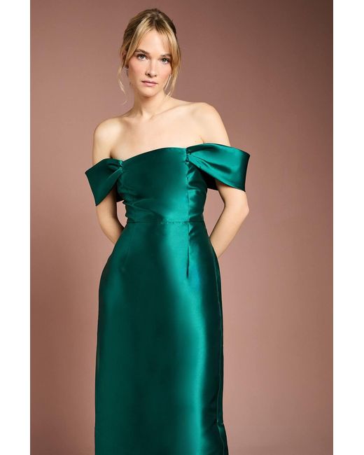 bardot bridesmaid dress Asymmetrical Satin Bridesmaid Dress