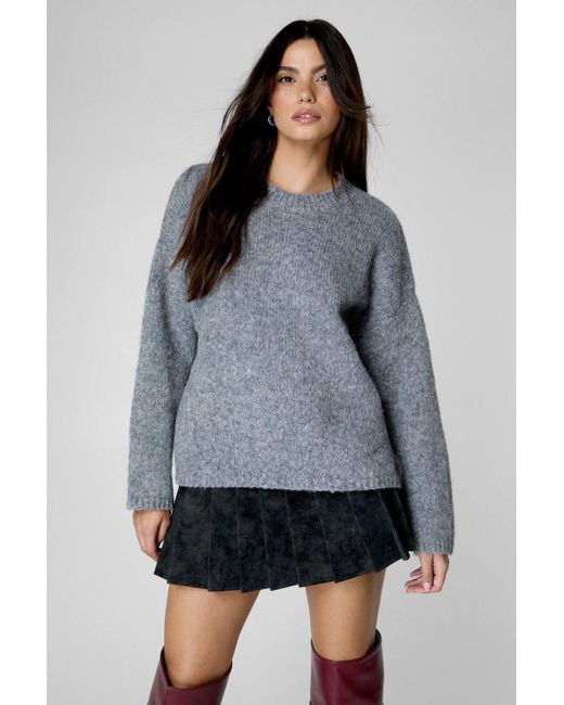Nasty Gal Gray Oversized Crew Neck Sweater