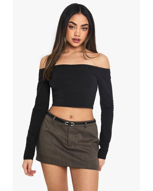Boohoo Black Basics Off The Shoulder Long Sleeve Top