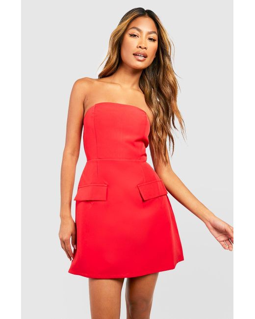 Boohoo Red Bandeau Tailo Mini Dress
