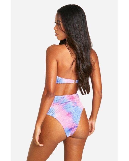 Boohoo White Tie Dye Crinkle Bandeau Bikini Top