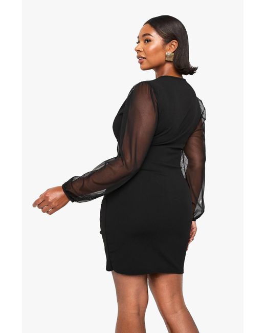 Boohoo Black Plus Mesh Wrap Dress