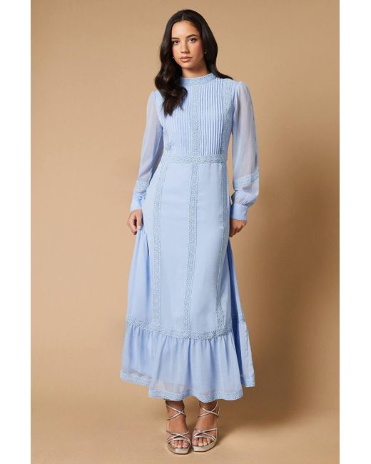 Oasis Blue Plain Lace Trim Detail Maxi Dress