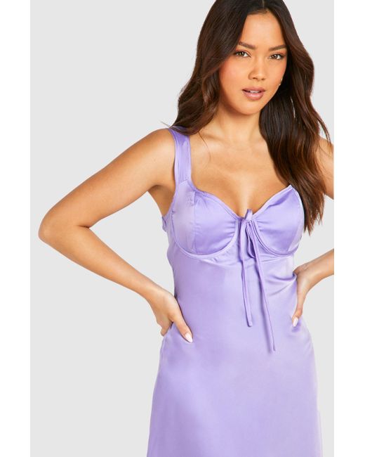 Satin Rouched Bust Maxi Slip Dress Boohoo de color Purple
