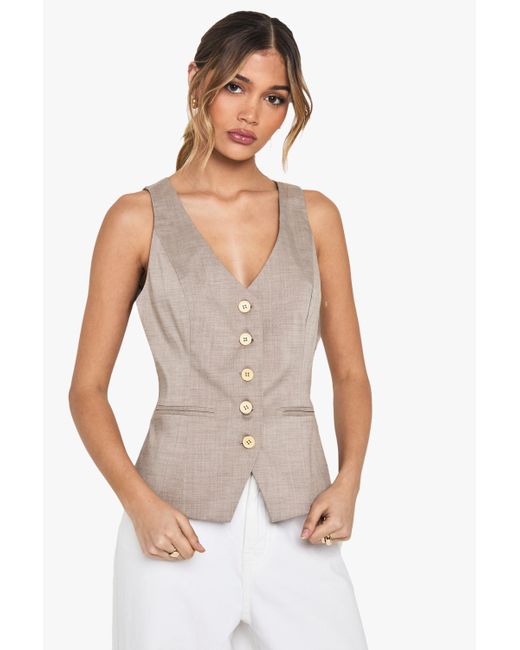 Boohoo White Wooden Button Fitted Tailored Waistcoat