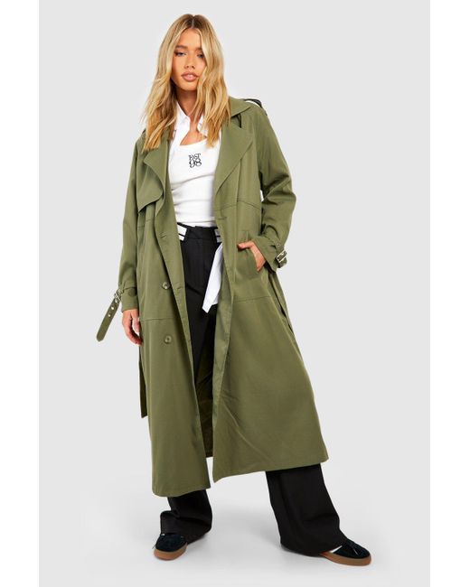 Boohoo Green Oversized Belted Maxi Trench