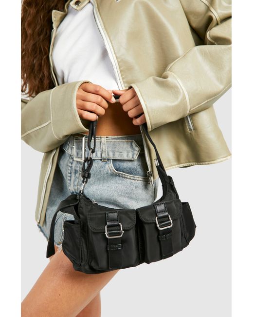 Boohoo Black Cargo Pocket Shoulder Bag