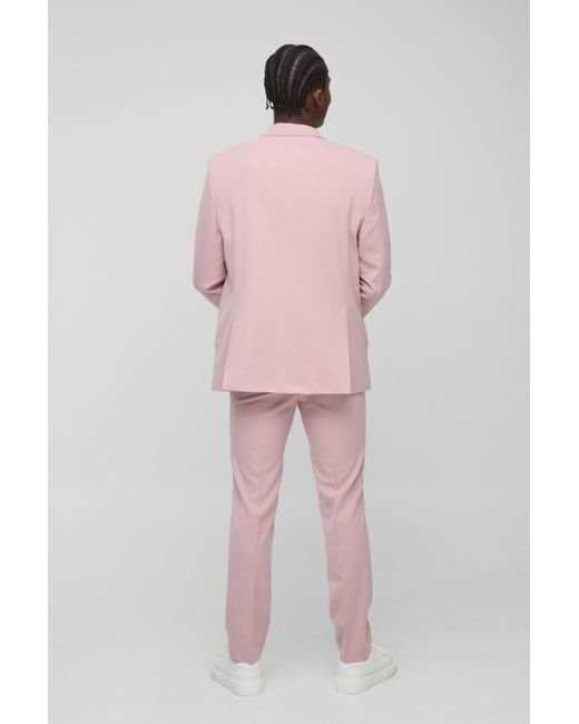 Boohoo Pink Straight Fit Pleat Front Fixed Waistband Suit Pants