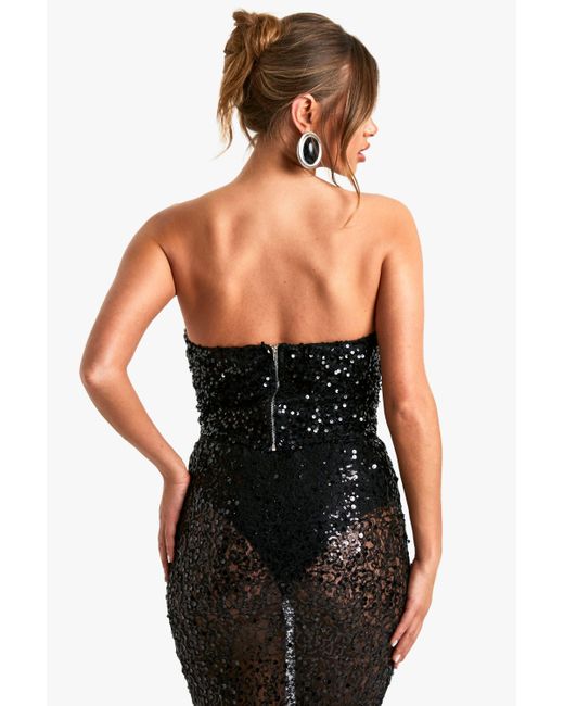 Boohoo Black Sequin Strapless Longline Corset