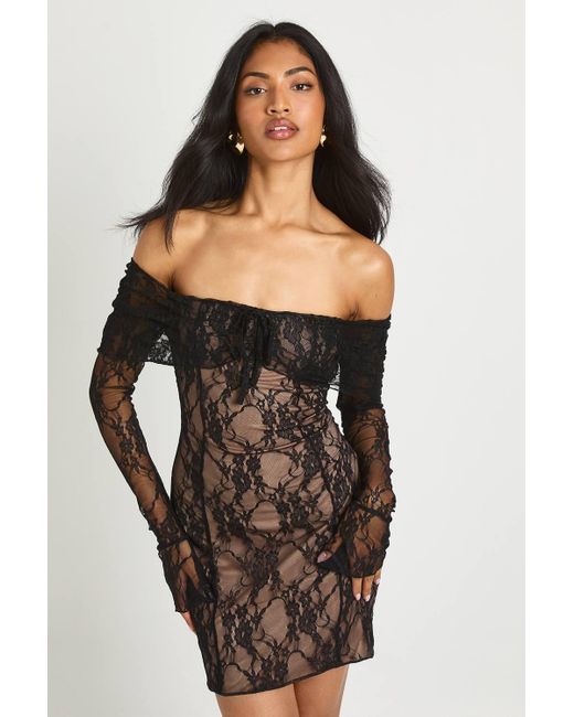 Mini Dress Bardot Lace Sheath Dress Black Bardot Rozie Long Sleeve Navy  Bardot Lace Dress Bardot