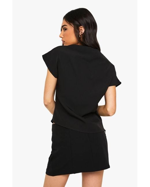 Boohoo Black Woven Ruched Side Split Top