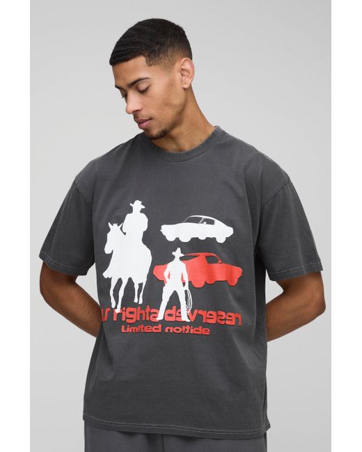 Camiseta Oversize Con Estampado Gráfico De Coche Western Boohoo de color Gray