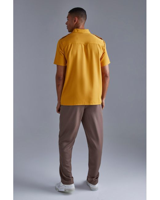 BoohooMAN Multicolor Short Sleeve Utility Twill Shirt & Pintuck Trouser Set for men