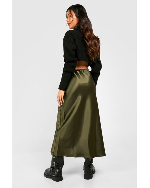 Boohoo Green Lingerie Trim Satin Slip Maxi Skirt