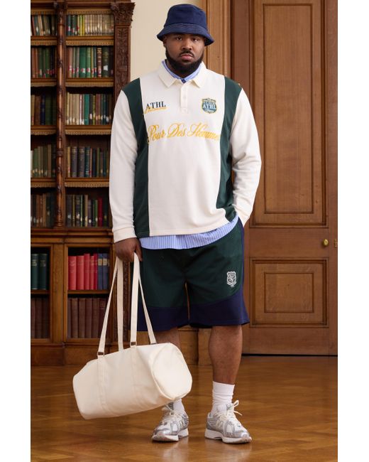 BoohooMAN Brown Plus Varsity Mesh Drop Crotch Shorts for men