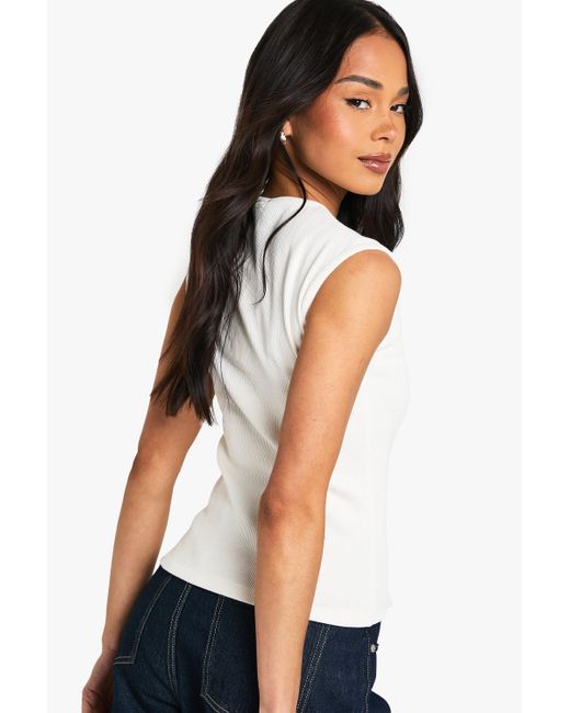 Boohoo White Heavy Rib Button Through Sleevless Top