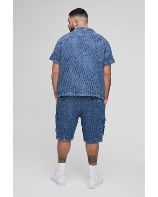 BoohooMAN Plus lockere strukturierte Cargo-Shorts in Blue für Herren