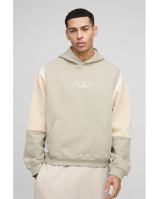 Boohoo Natural Oversized Boxy Colour Block Hoodie