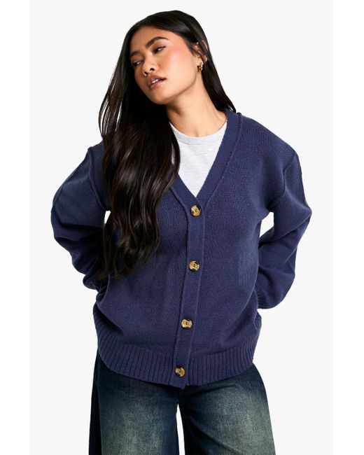 Cárdigan Oversize Boyfriend De Punto Suave Con Detalle De Costuras Boohoo de color Blue