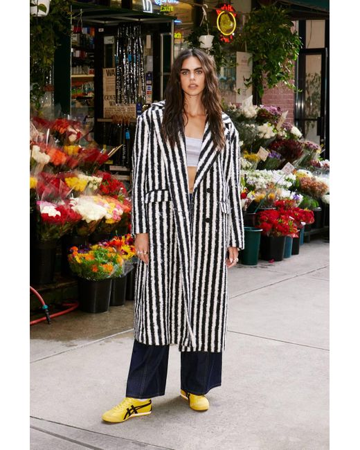 Nasty Gal Black Striped Wool Look Coat