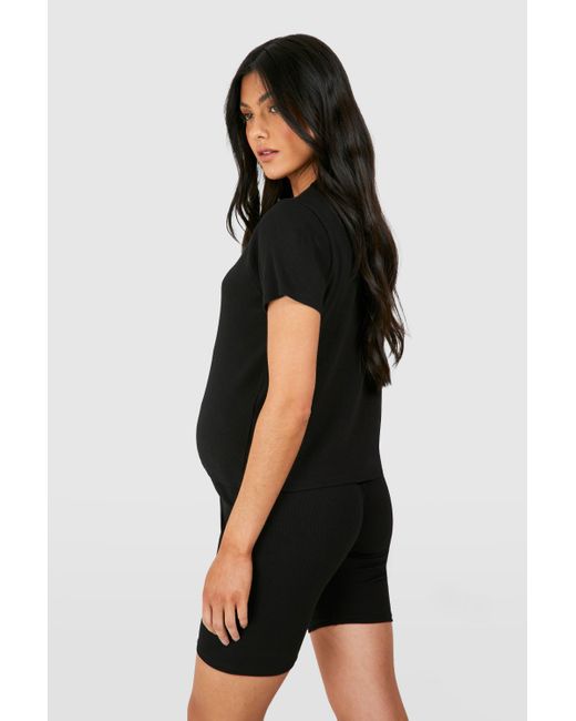 Boohoo Black Maternity Ribbed Short Sleeve T-shirt