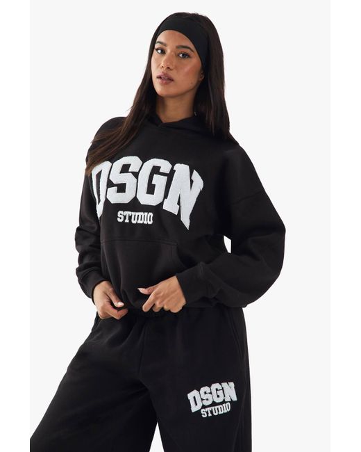 Boohoo Blue Towelling Applique Oversized Hoodie