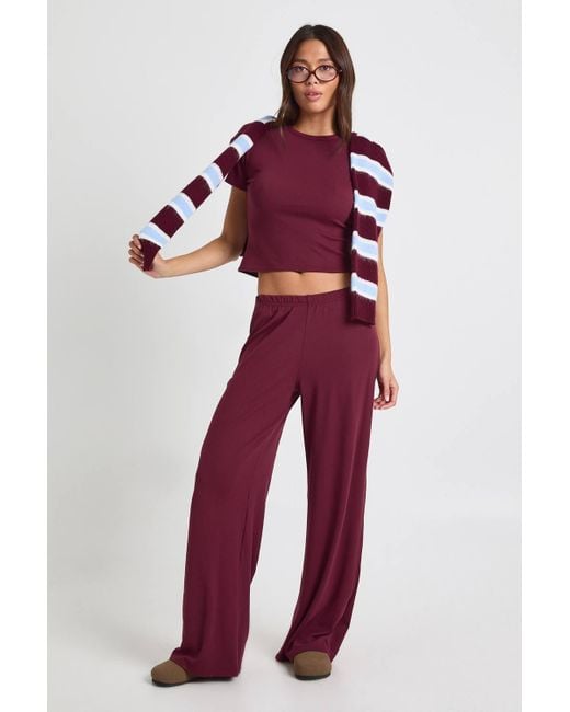 Boohoo Red Ultra Soft Wide Leg Trouser
