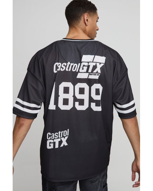 BoohooMAN Blue Oversized Castrol Racing Mesh License Print T-shirt for men