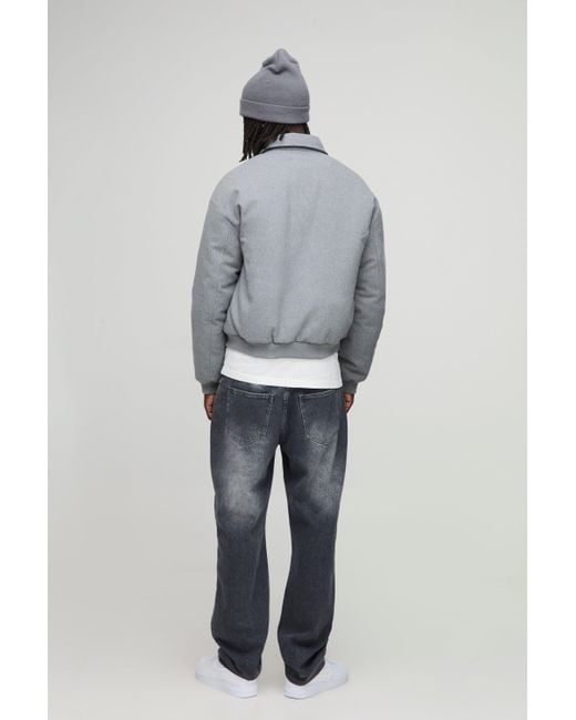 Regular Fit Melton Mono Padded Collared Bomber Jacket Boohoo de color Gray