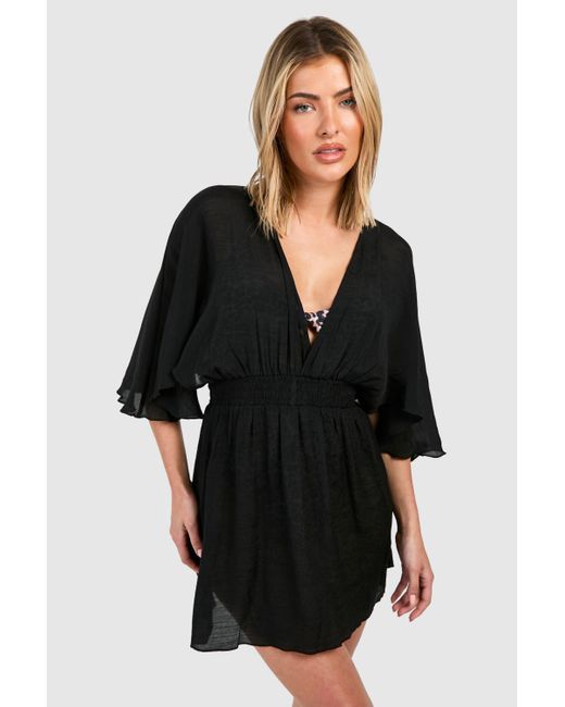 Boohoo Black Linen Look Cover-up Beach Dress