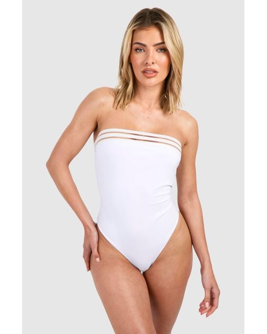 Boohoo White Mesh Tape Bandeau Bathing Suit