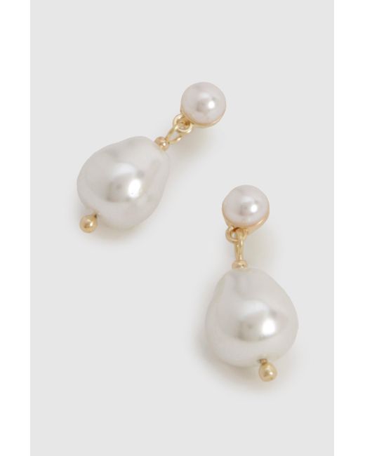 Boohoo White Pearl Drop Earrings
