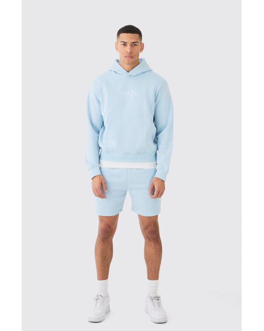 BoohooMAN Blue Boxy Hoodie Short Tracksuit for men