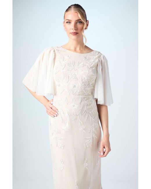 Coast White Flutter Sleeve Embroidered Tulle Wedding Dress