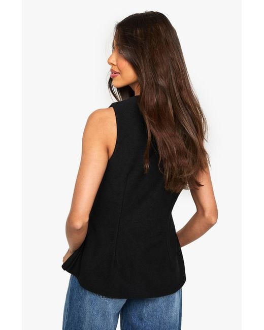 Boohoo Black Textured Button Cinched Waist Sleeveless Waistcoat