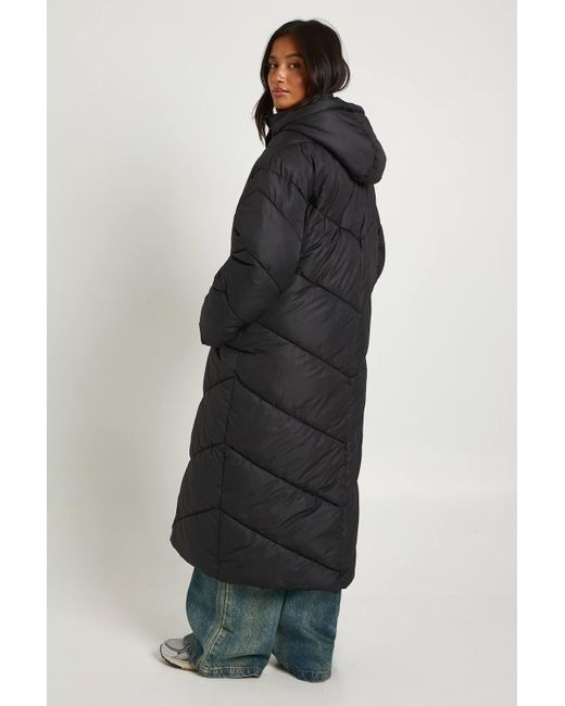 Boohoo Blue Petite Hooded Quilt Detail Maxi Puffer