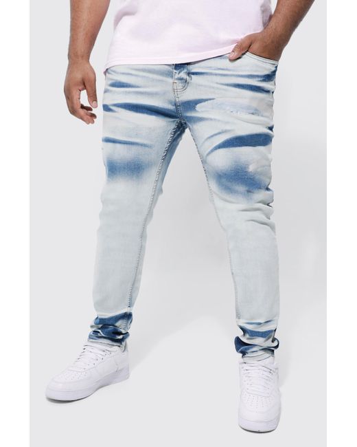 Boohoo Plus Skinny Fit Paint Detail Jean in Blue | Lyst