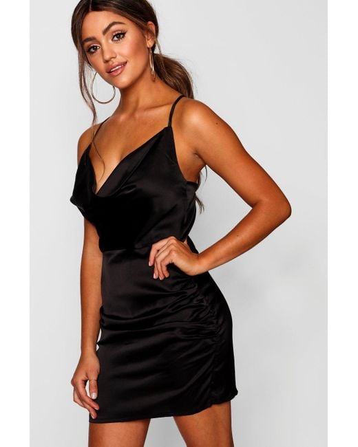 boohoo satin black dress