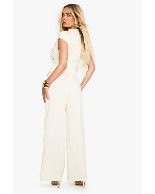 Boohoo White Tailored Wide Leg High Neck Jumpsuit