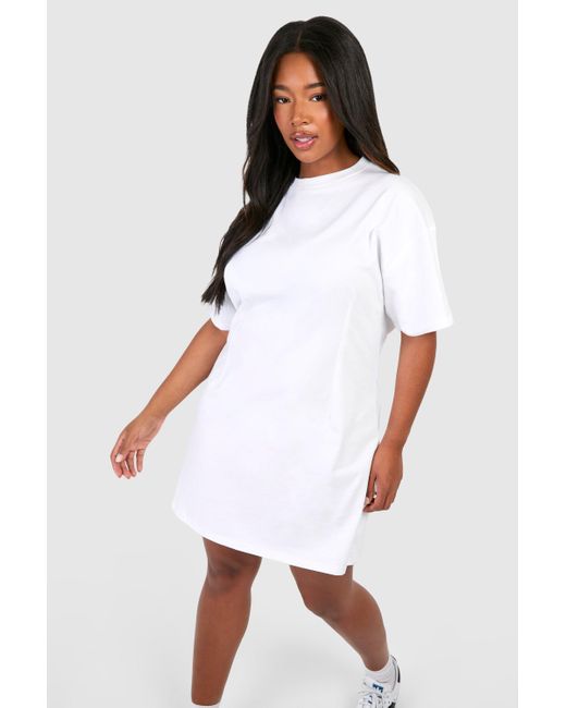 Plus A-Line Structured T-Shirt Dress Boohoo de color White