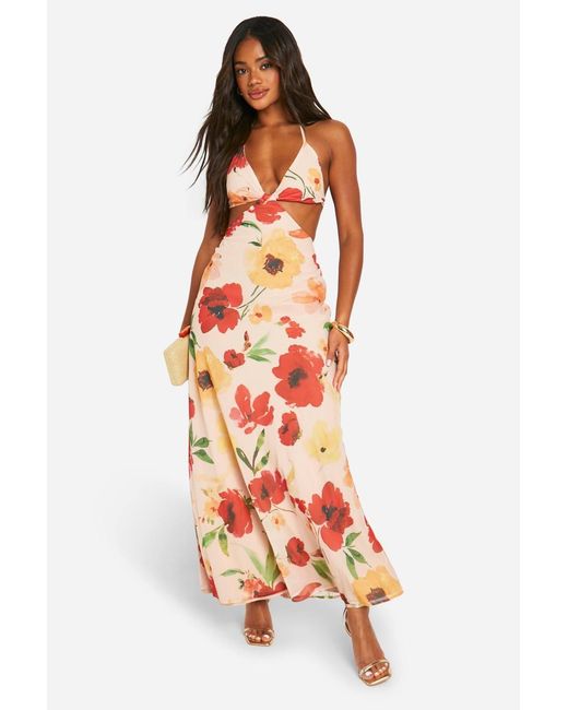 boohoo- petite chiffon jacquard floral cut out maxi dress Boohoo in White Whether youre attending a Women's Corset Smock Midi Runaway Color:Delphinium Blue Chiffon print