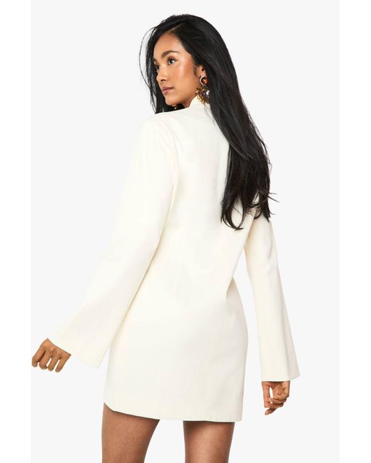 Boohoo White Tailored Collarless Wrap Blazer Dress