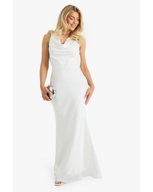 Boohoo White Premium Plunge Cowl Maxi Dress
