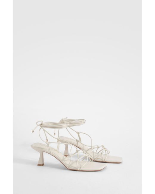 Boohoo White Knot Detail Strappy Heels