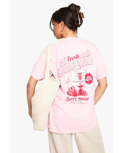 Camiseta Oversize Con Estampado De Batido De Fresa Boohoo de color Pink