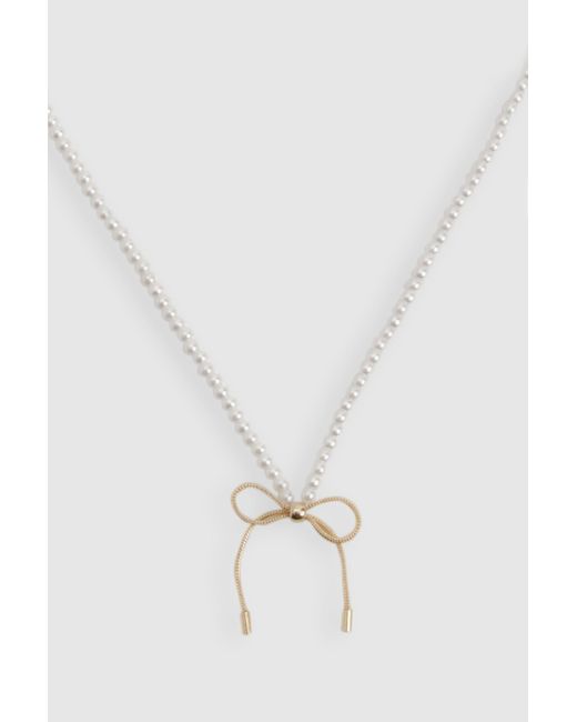 Boohoo White Pearl Detail Bow Necklace
