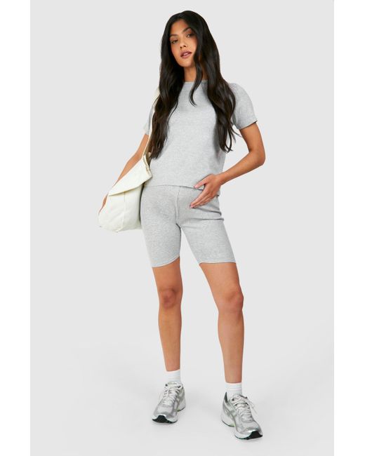 Maternity Ribbed Short Sleeve T-Shirt Boohoo de color Gray