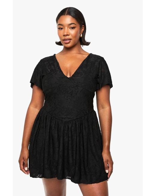 Boohoo Women's Black Plus Floral Burnout Mini Skater Dress